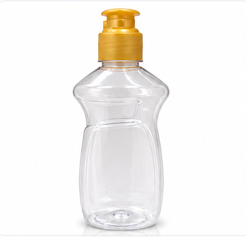 250ml Transparent Long Round Handwash & Dishwash Bottle with Gold Flip-Top Cap